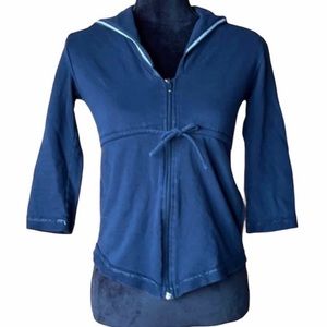 Zippered navy blue, jacket with tie.